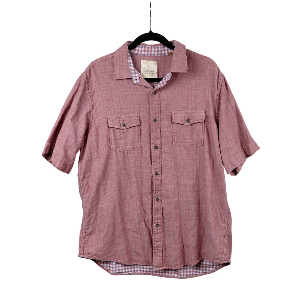 Tasso Elba Island‎ Mens Red Chambray Short Sleeve Button Up Shirt Size L